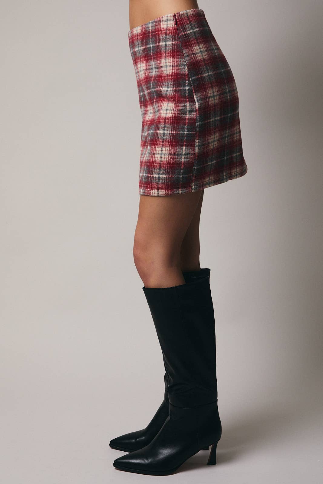 RACHEL  PLAID SLIT MINI SKIRT