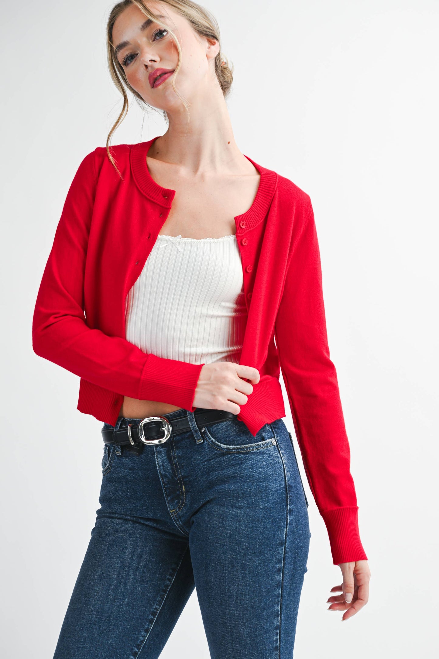 CHERRY RIBBED KNIT CARGIDAN