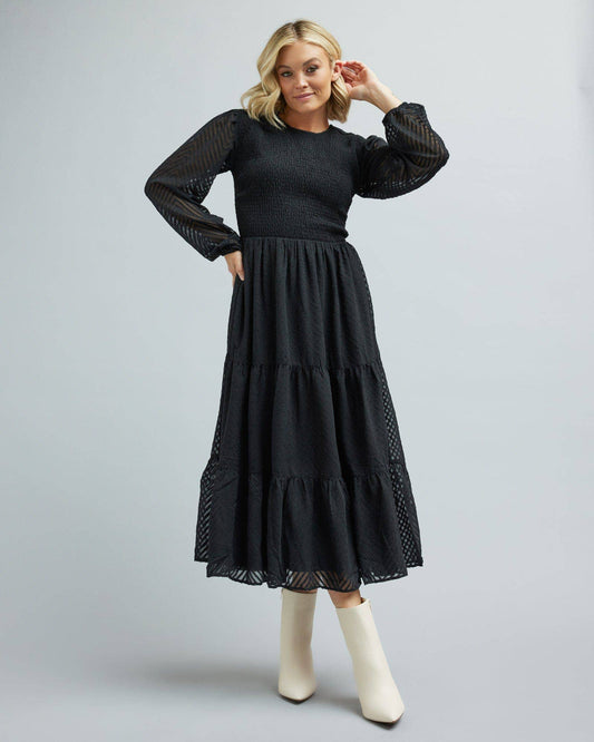 Timeless Smocked Midi Dress: Black