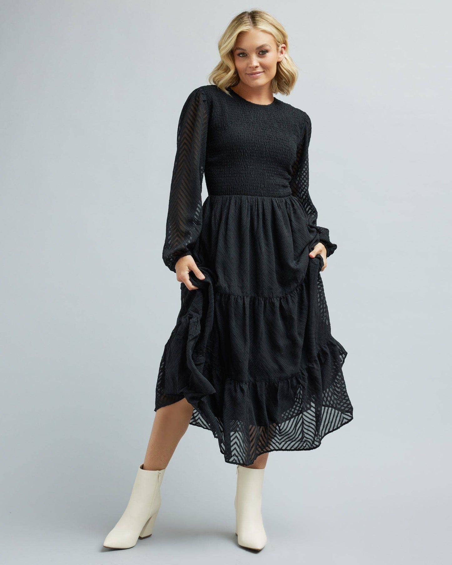 Timeless Smocked Midi Dress: Black