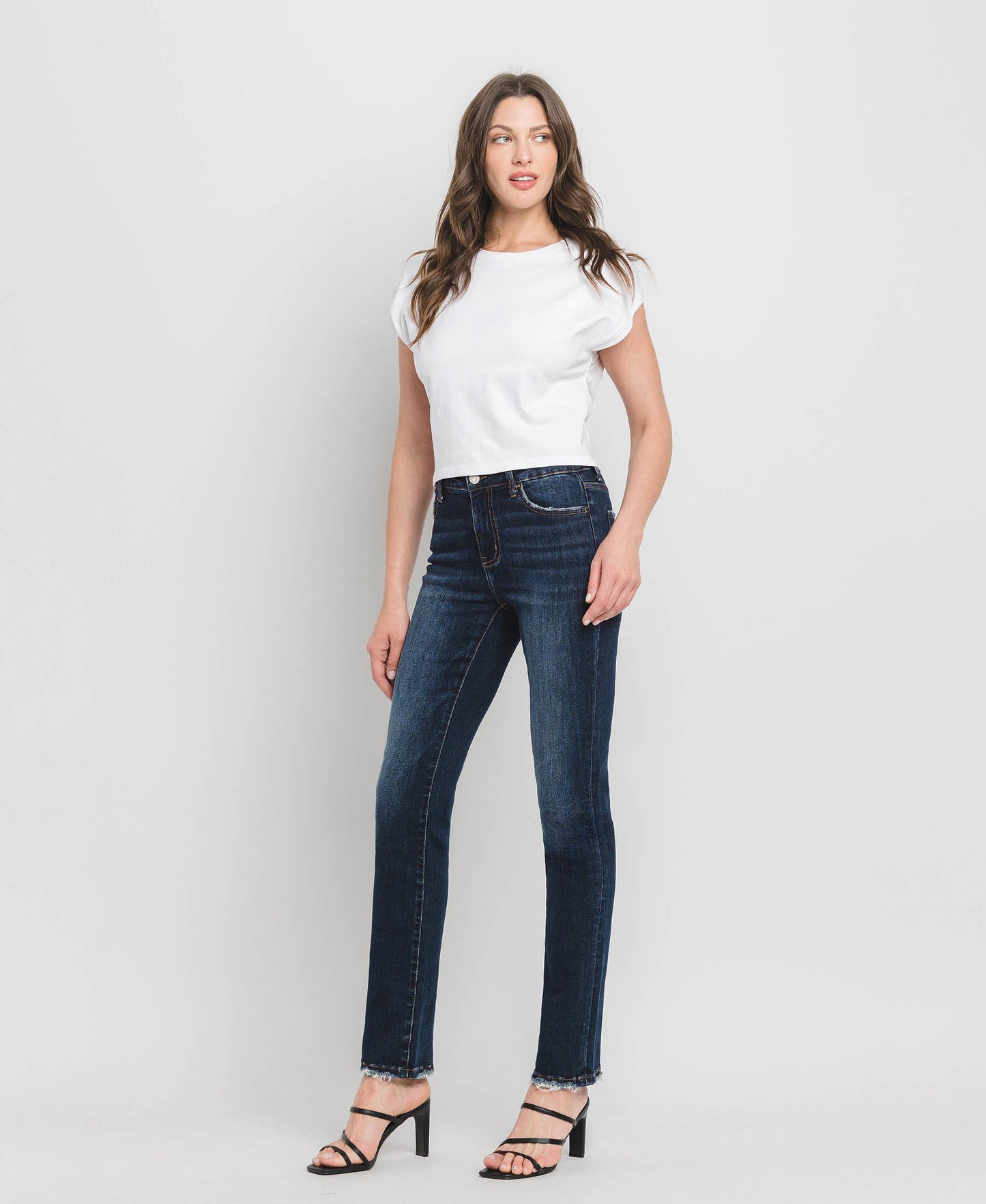 HIGH RISE LONG SLIM STRAIGHT JEANS