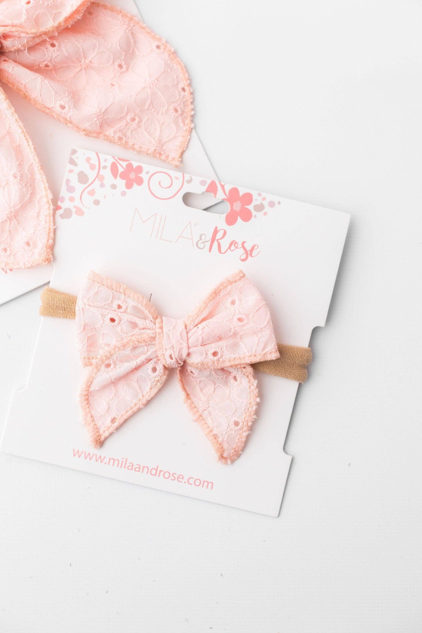 Classic Hair Bow - Petal Pink Eyelet