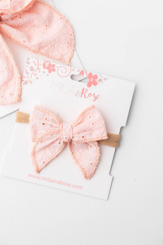Classic Hair Bow - Petal Pink Eyelet
