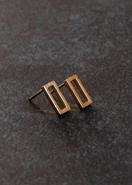 Gold Open Rectangle Stud Earrings