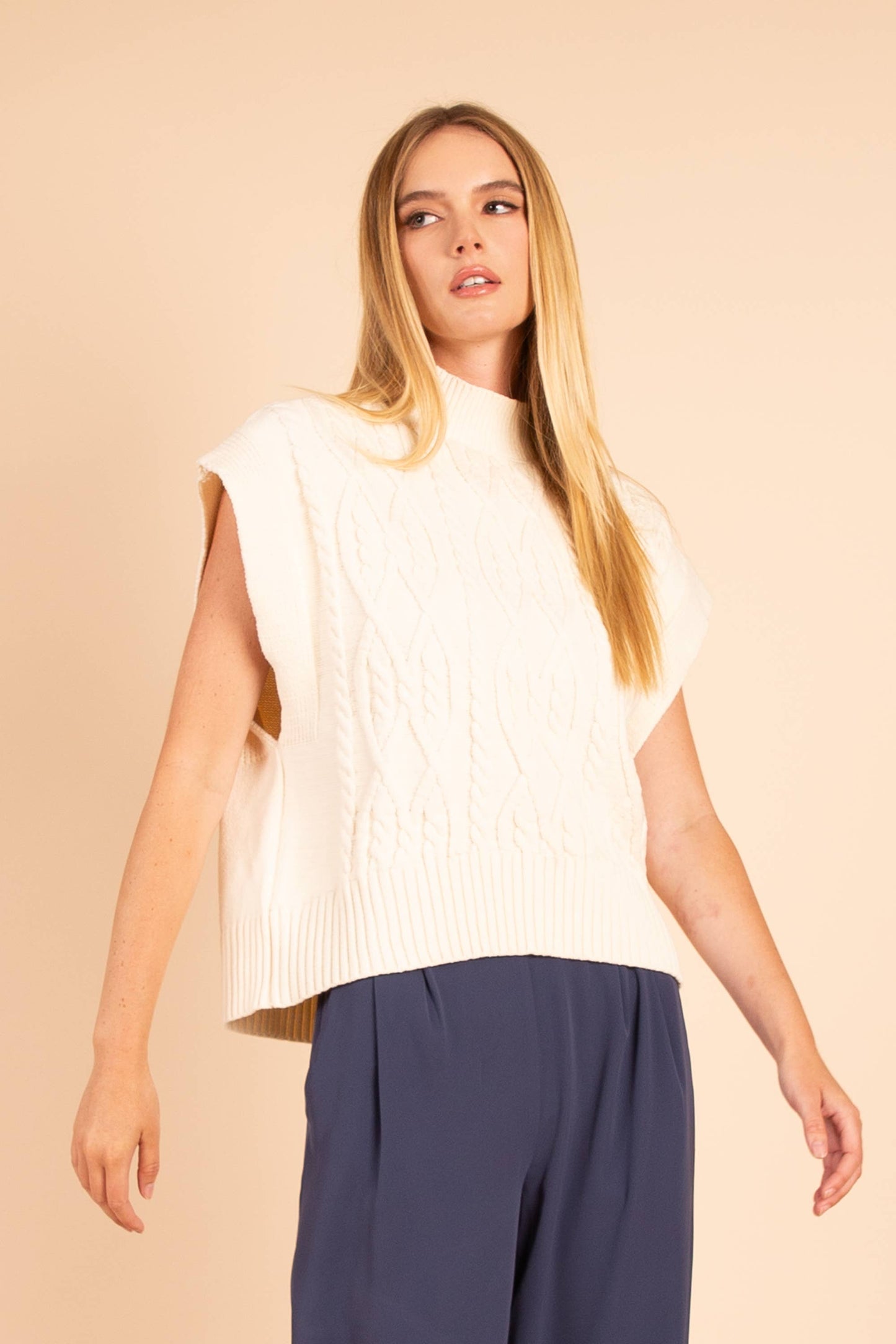 Devon Mock Neck Cable Knit Sweater Vest