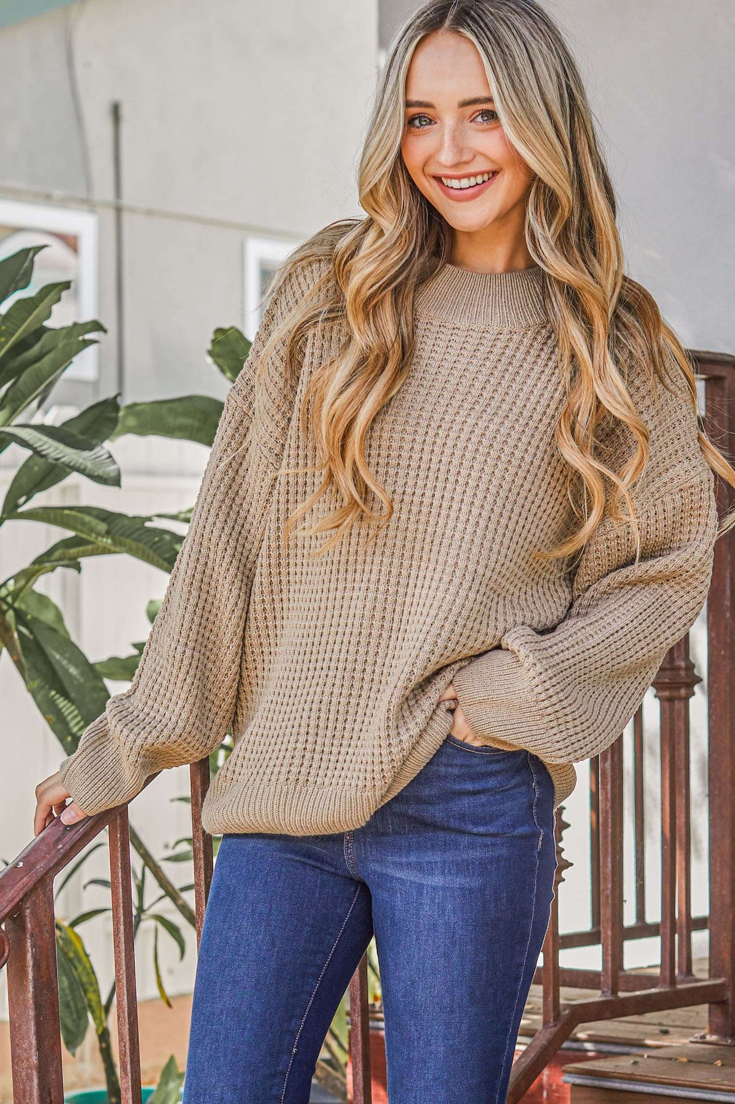 Clea Waffle Basic Pullover Sweater