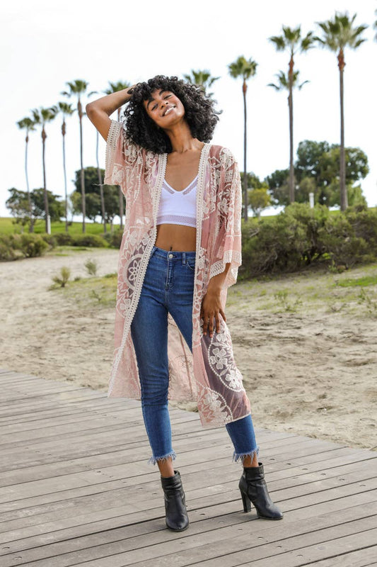 ROSE LACE COTTON KIMONO