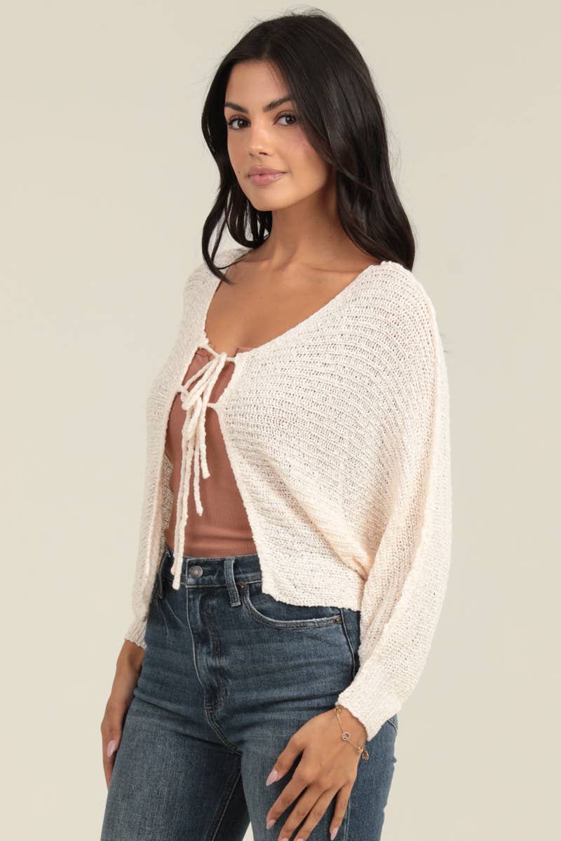 TWO TIE FRONT CARDIGAN SWEATER