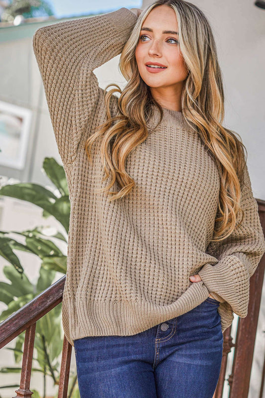 Clea Waffle Basic Pullover Sweater