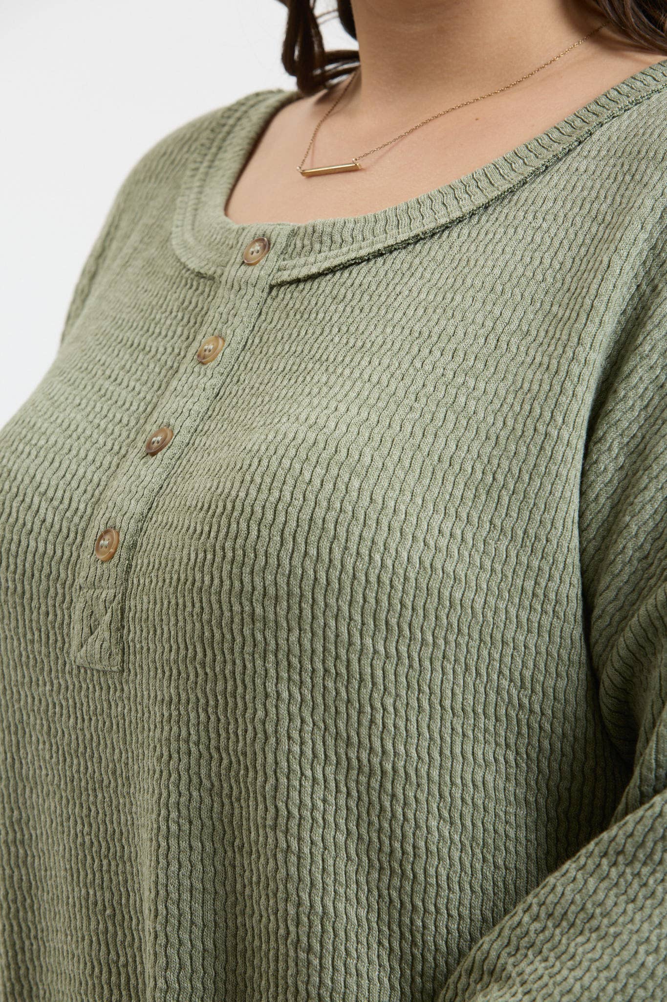 PLUS WAFFLE KNIT HENLEY TOP