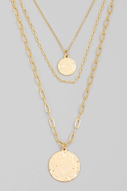 Hammered Pendant Layered Chain Necklace