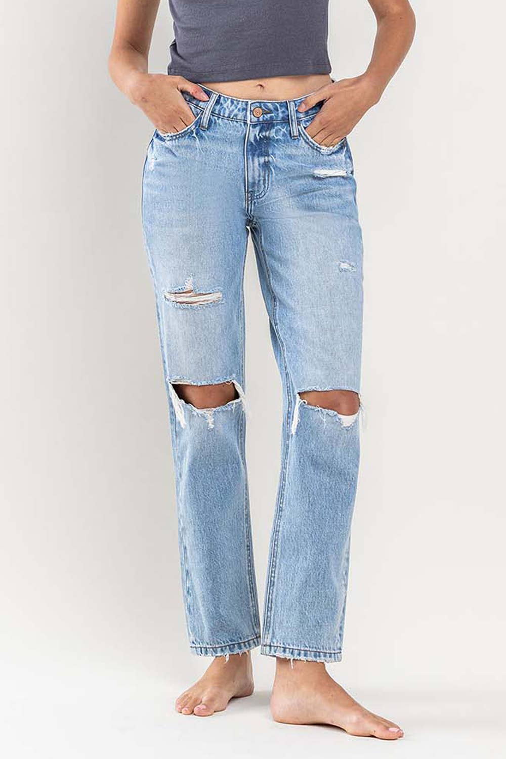 KAYLIE HIGH RISE DISTRESSED STRAIGHT JEAN