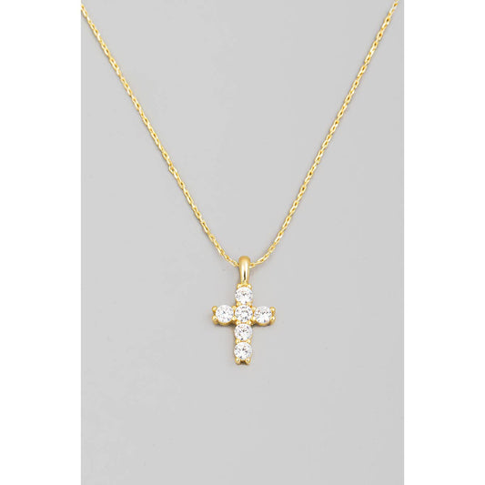 Gold Dipped Studded Cross Pendant Necklace