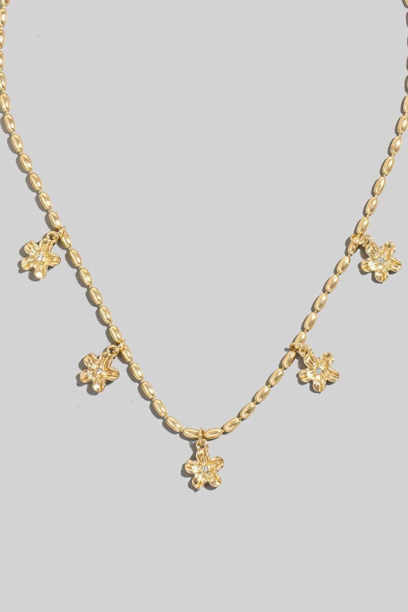 Metallic Flower Statin Charms Beaded Necklace