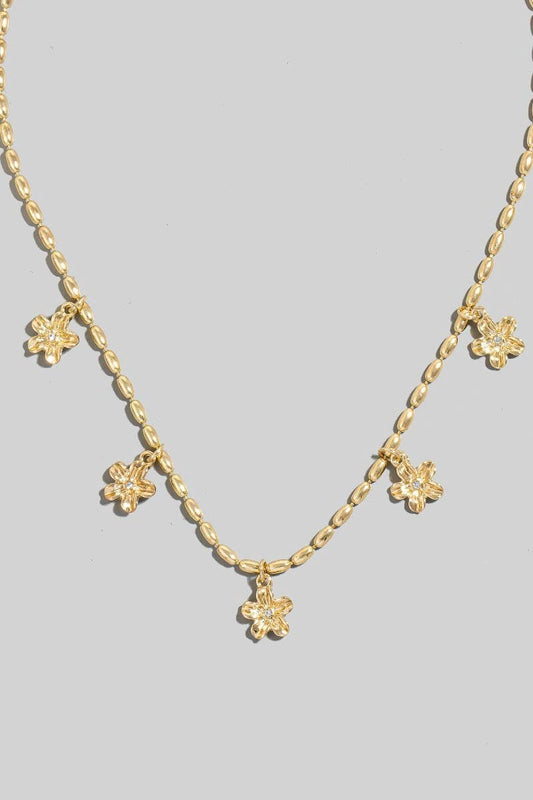 Metallic Flower Statin Charms Beaded Necklace