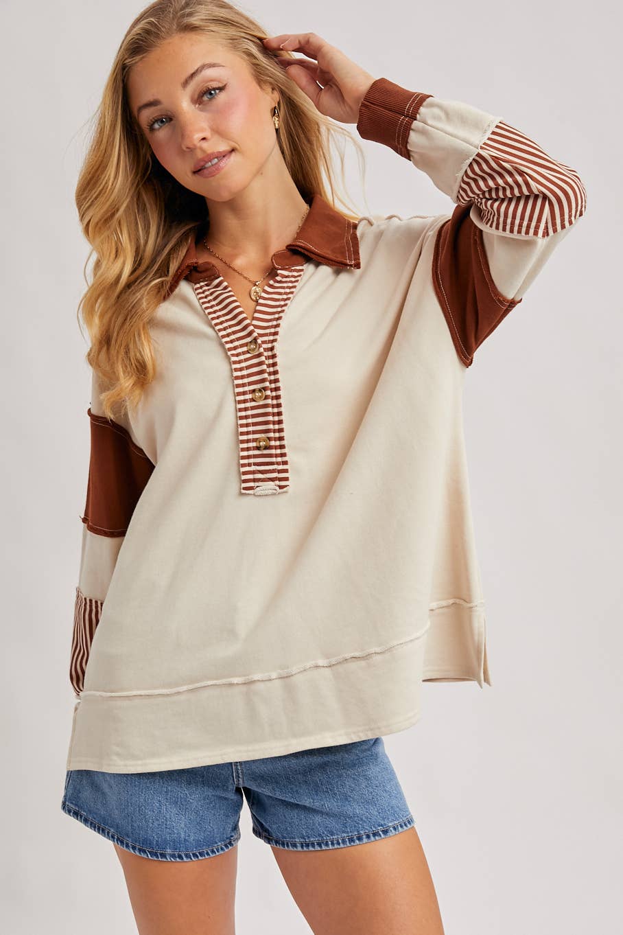 GINNY CHESNUT COLLAR KNIT TOP