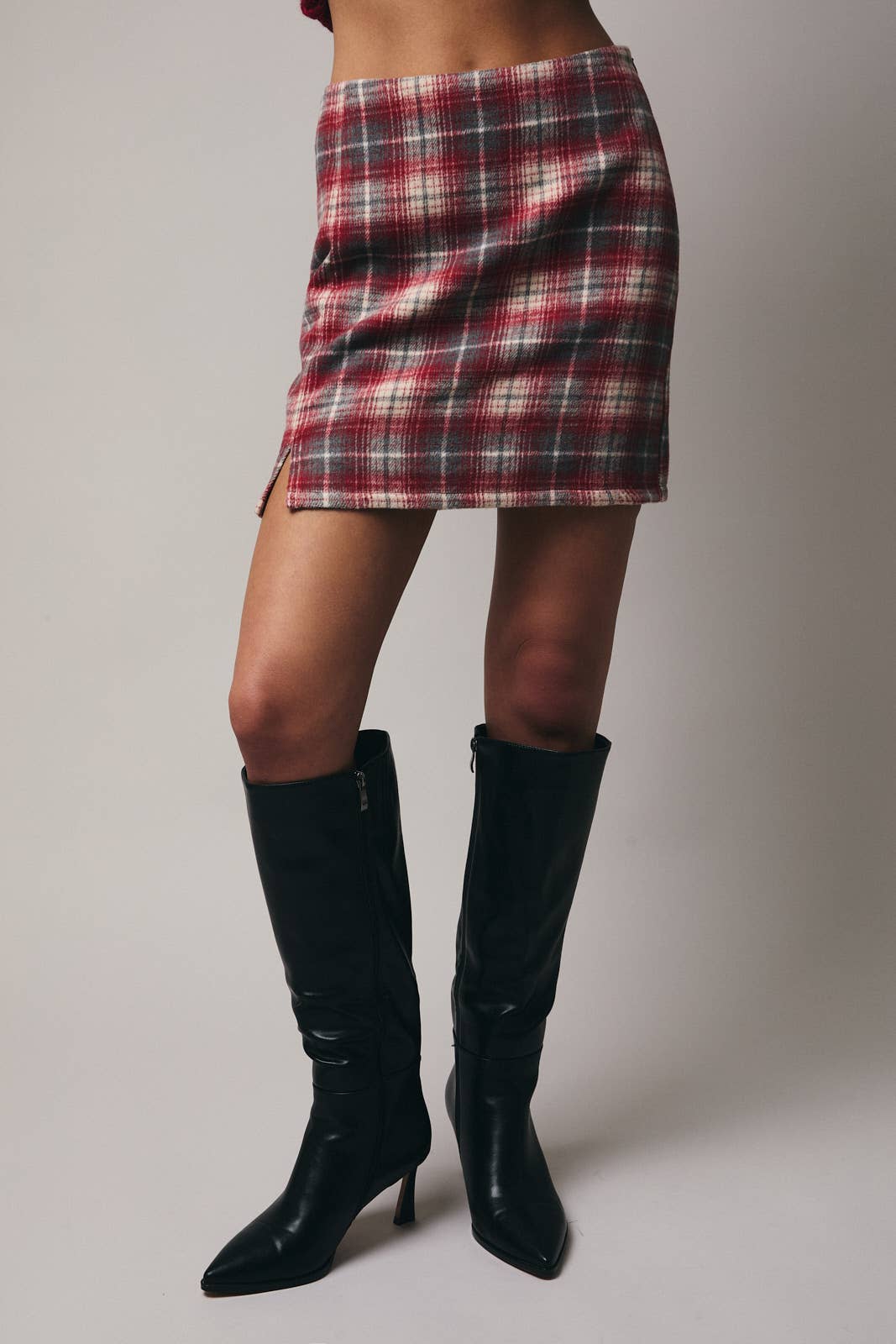RACHEL  PLAID SLIT MINI SKIRT