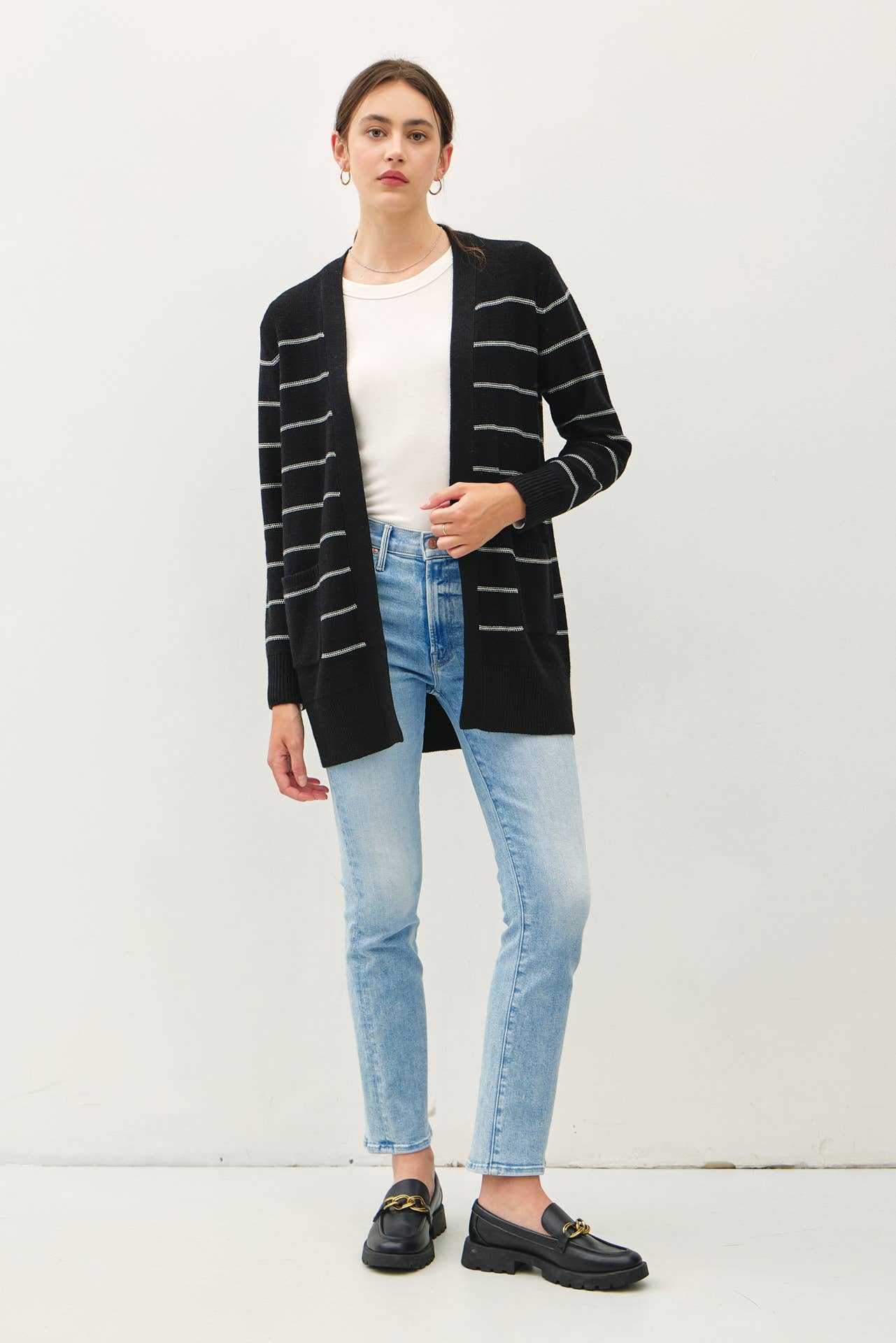 CLASSIC STRIPED OPEN-FRONT CARDIGAN