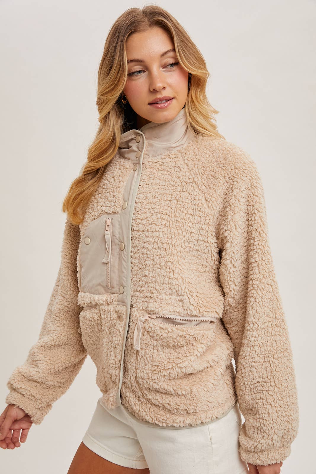 BUTTON DOWN FLEECE SHERPA JACKET