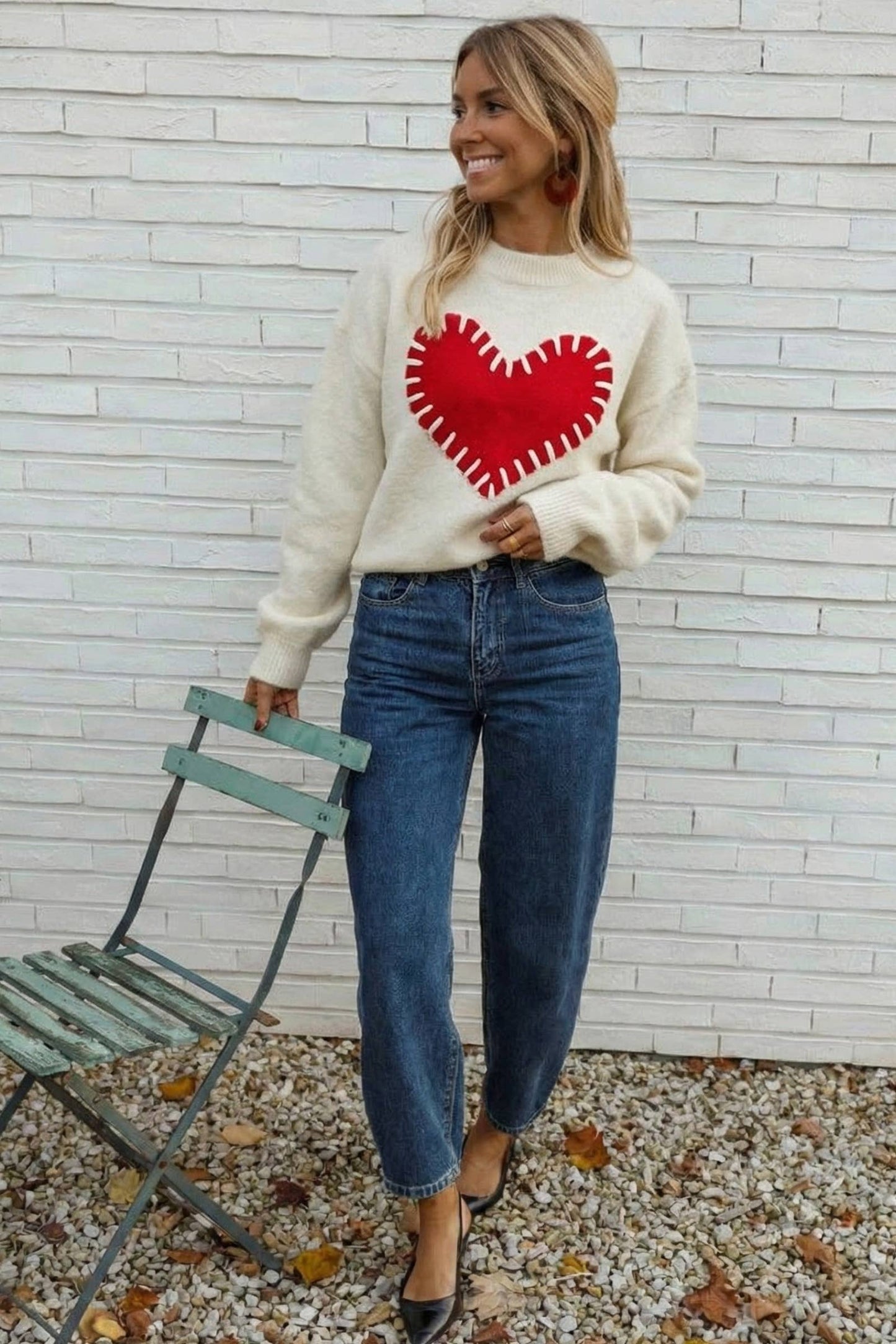 RED HEART KNIT SWEATER