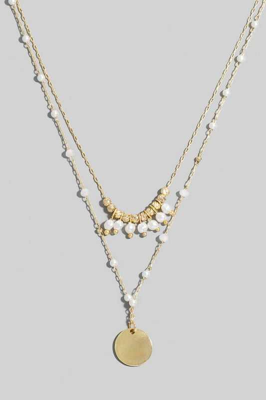 Coin Pendant Pearl Layered Necklace