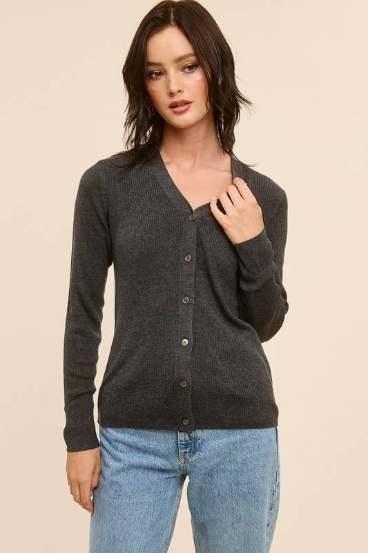 CHARCOAL RIBBED CARDIGAN