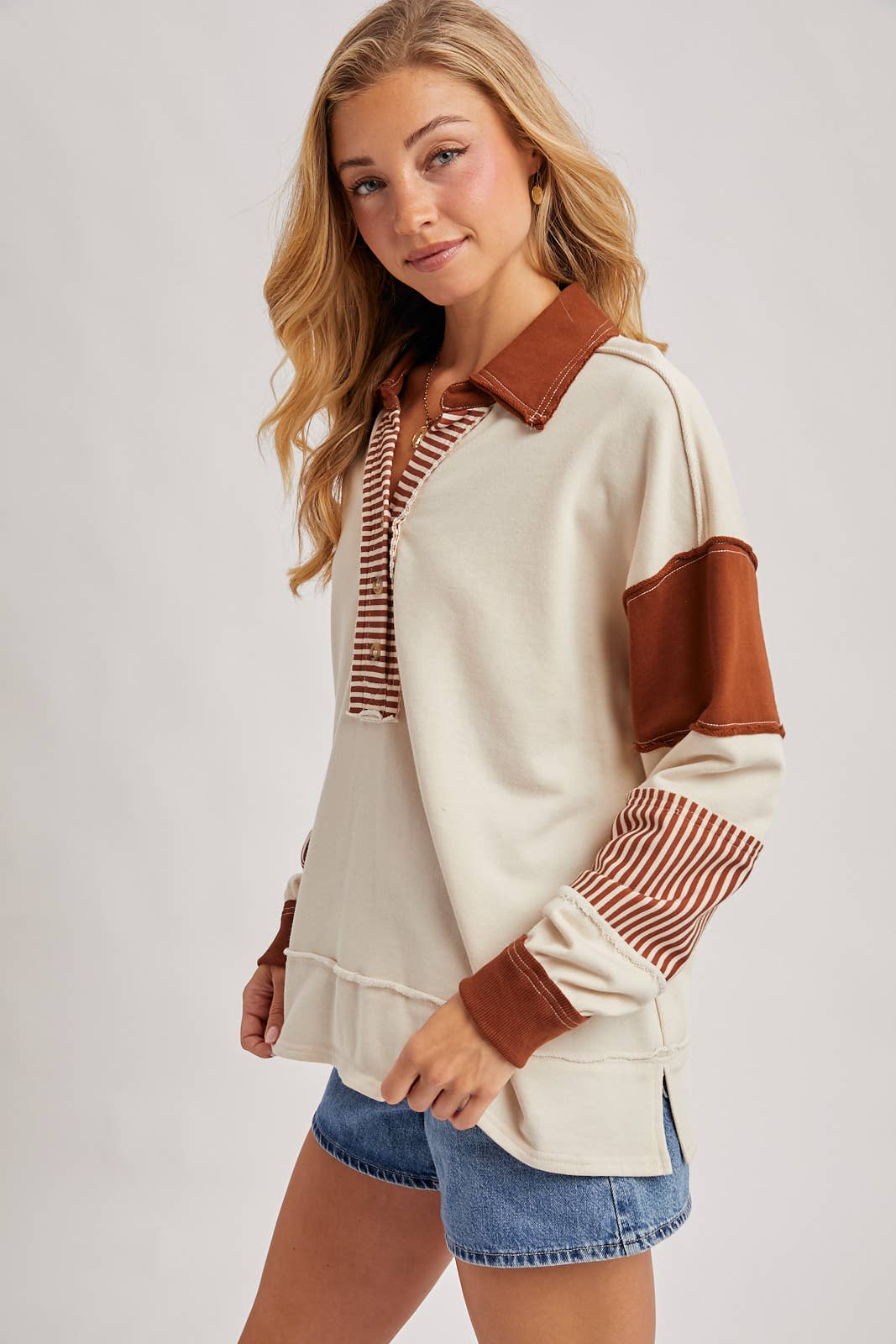 GINNY CHESNUT COLLAR KNIT TOP