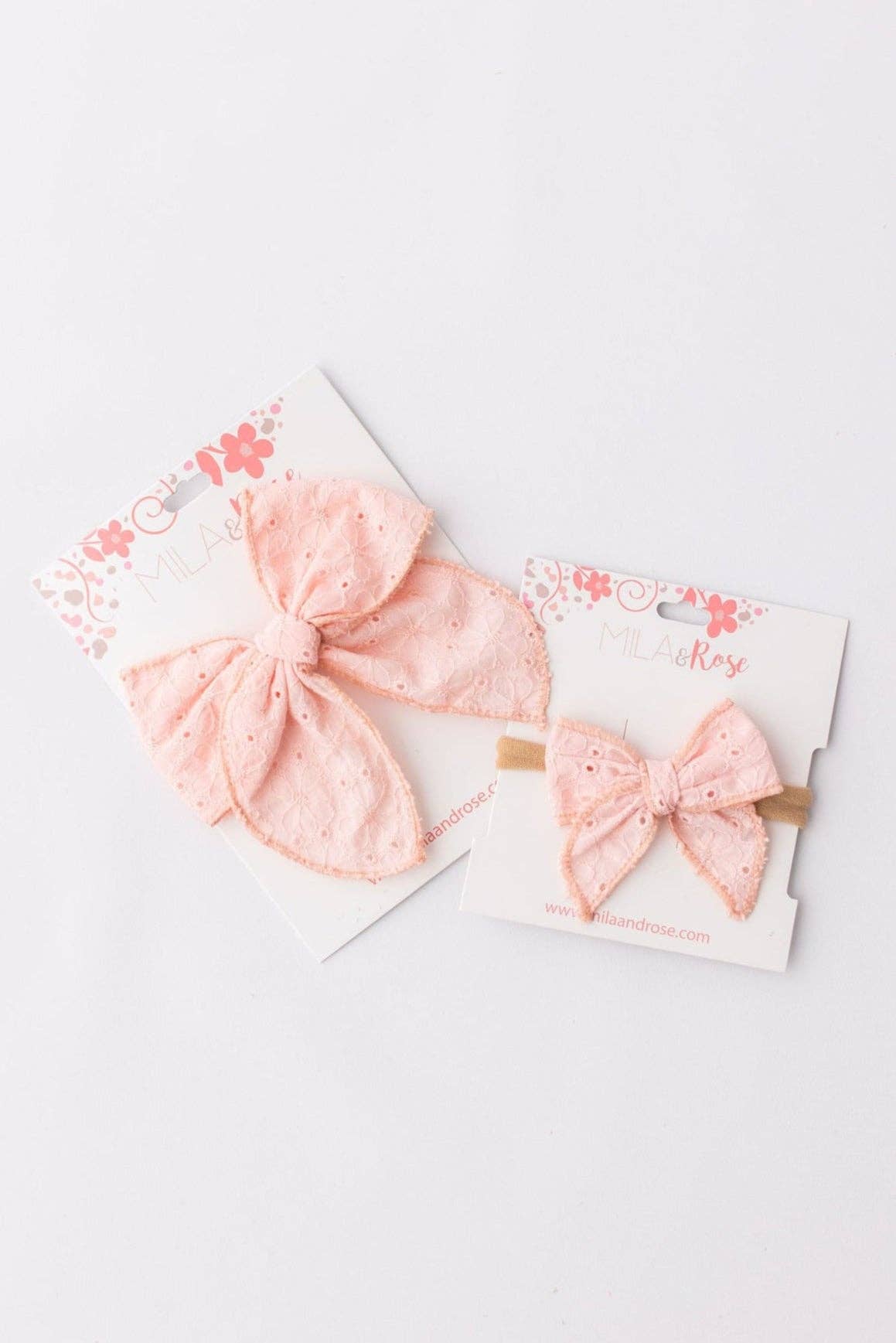 Classic Hair Bow - Petal Pink Eyelet