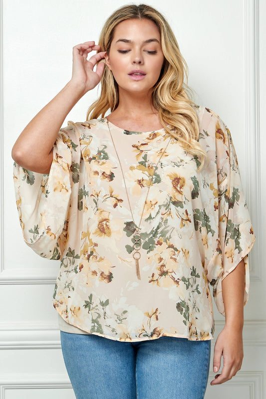 PLUS KIMONO SLEEVE BLOUSE W/ NECKLACE