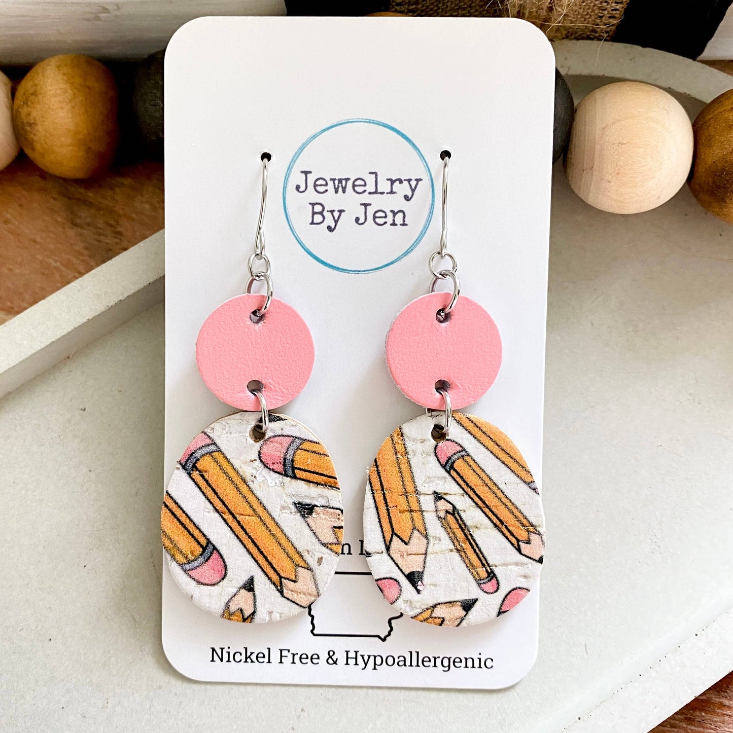 Eraser Pink & Pencils Earrings