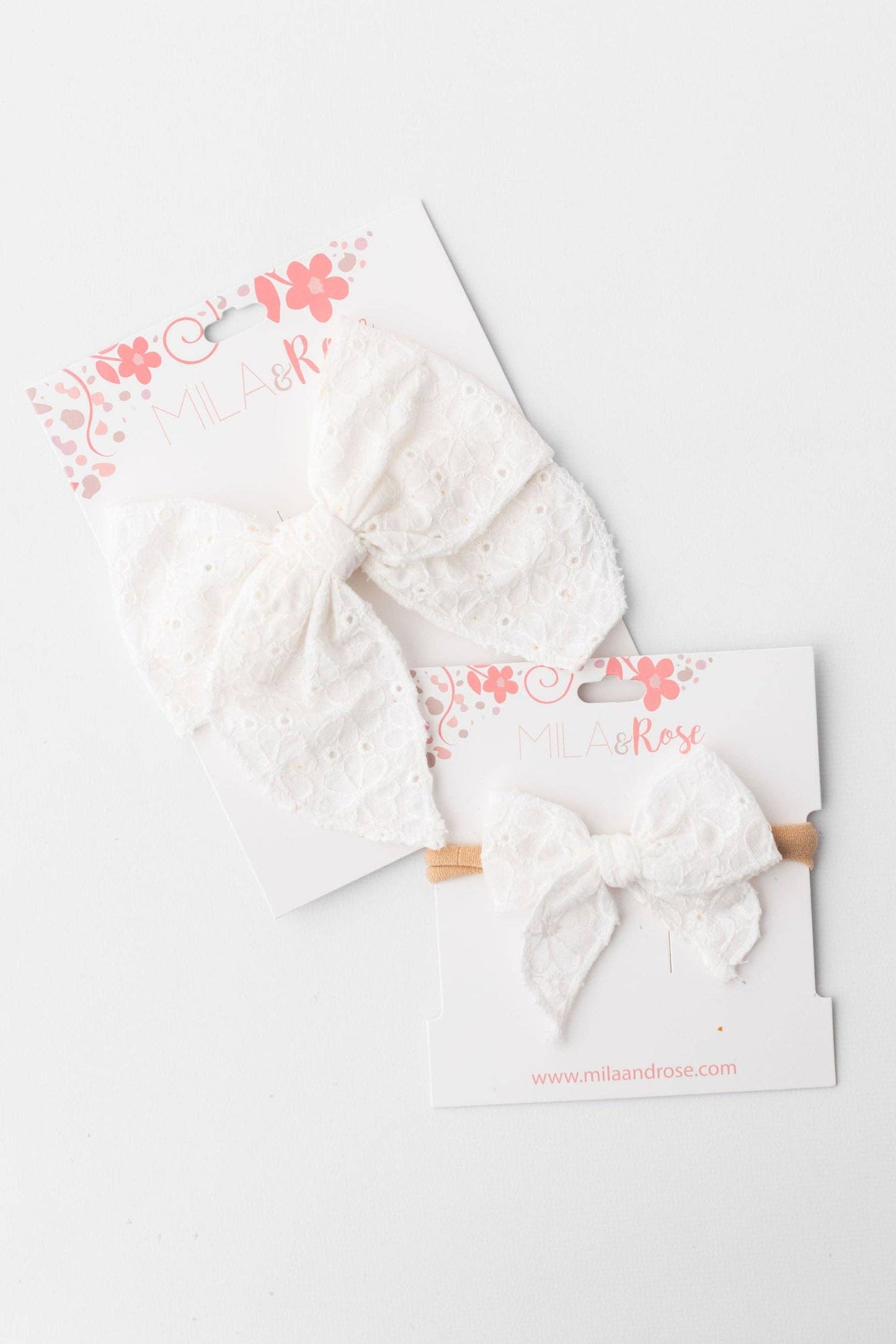 Classic Hair Bow - White Eyelet