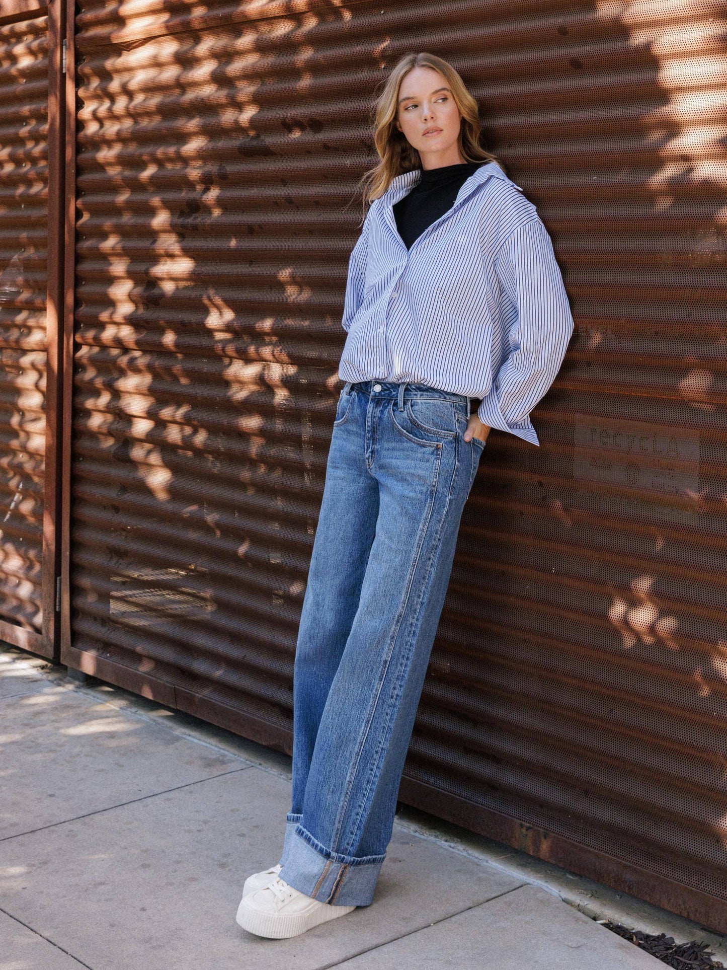IVA HR CUFFED PANEL WIDE LEG JEANS