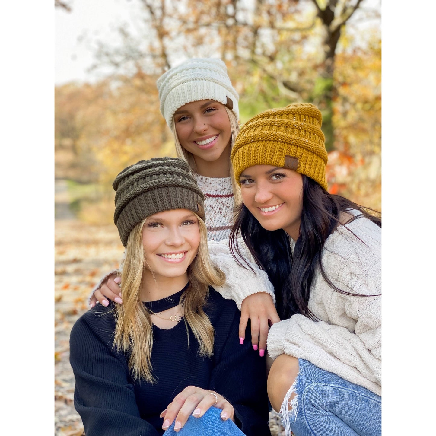 Sequin CC Beanies: New Olive