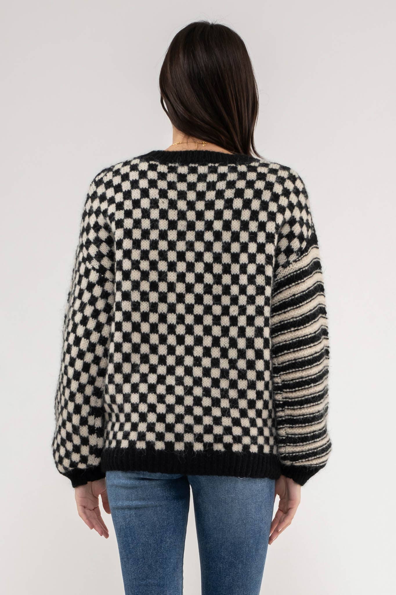 STRIPE + CHECKERED CREWNECK SWEATER