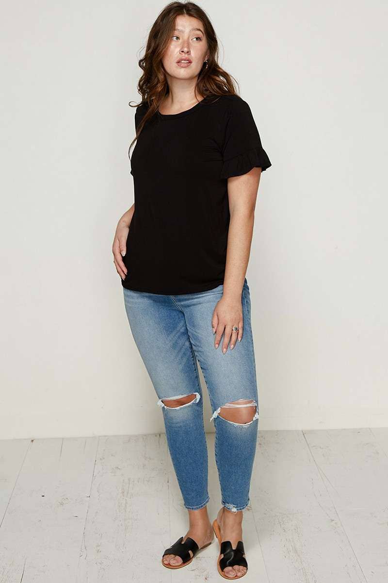 Black Bamboo Ruffle Top