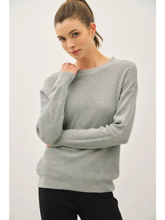 Classic Crew Neck Drop Shoulder Ribbed Sweater