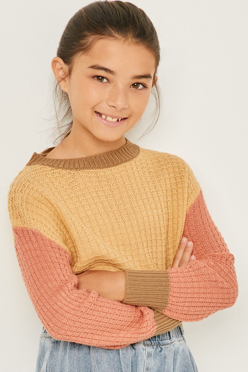 Girls Colorblock Waffle Knit Sweater