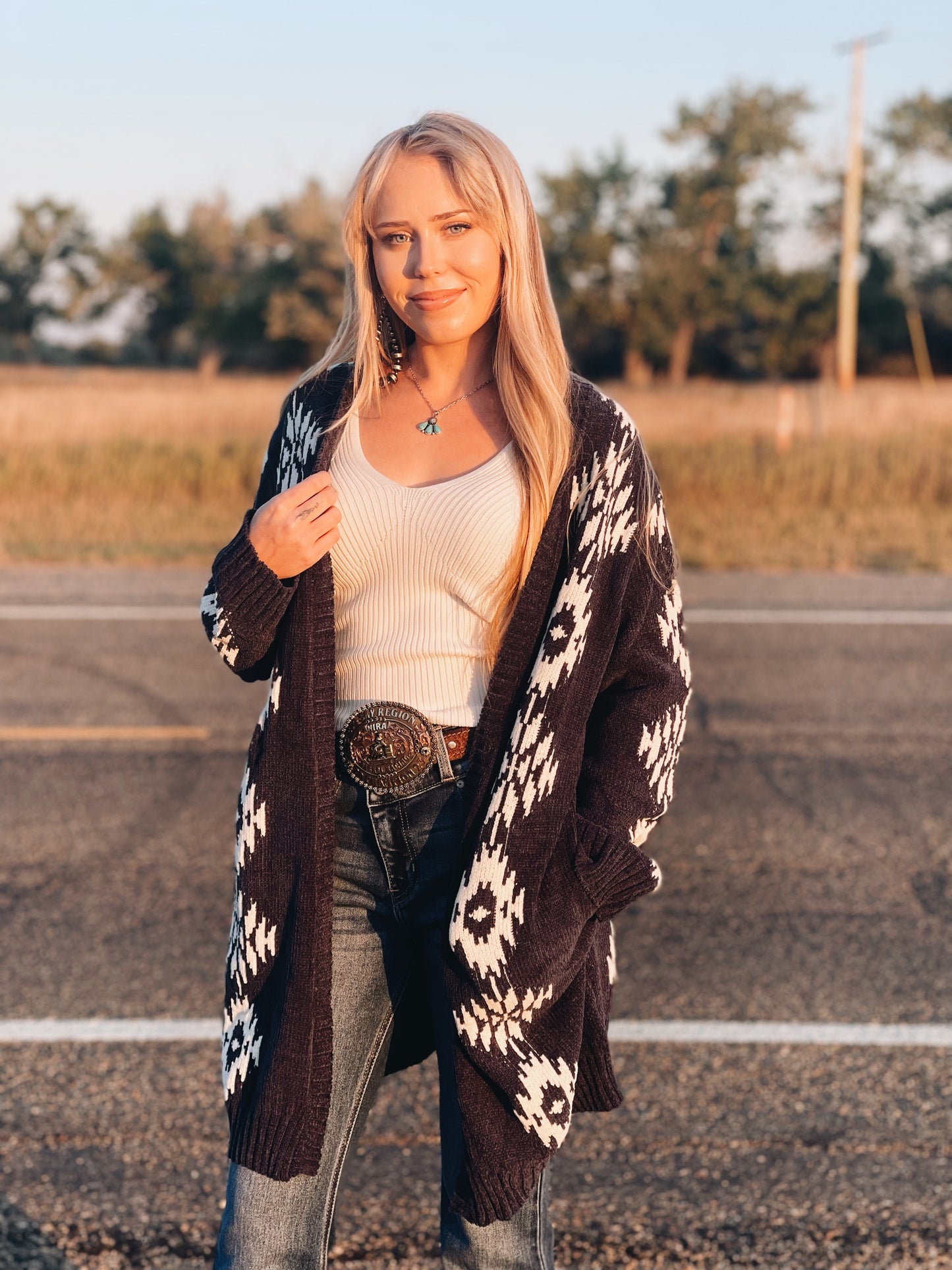 Beautiful Southwestern Open Front Cardigan