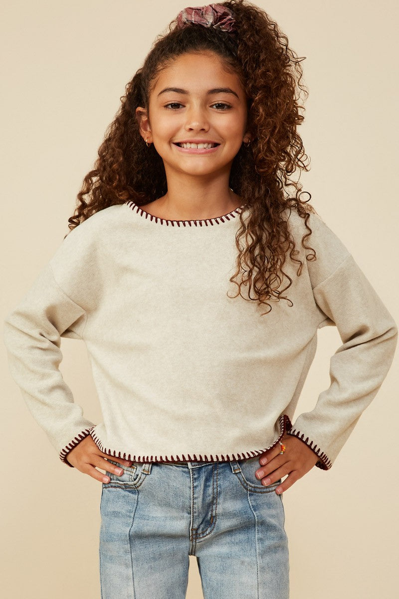 Girls Contrast Stitch Sweater