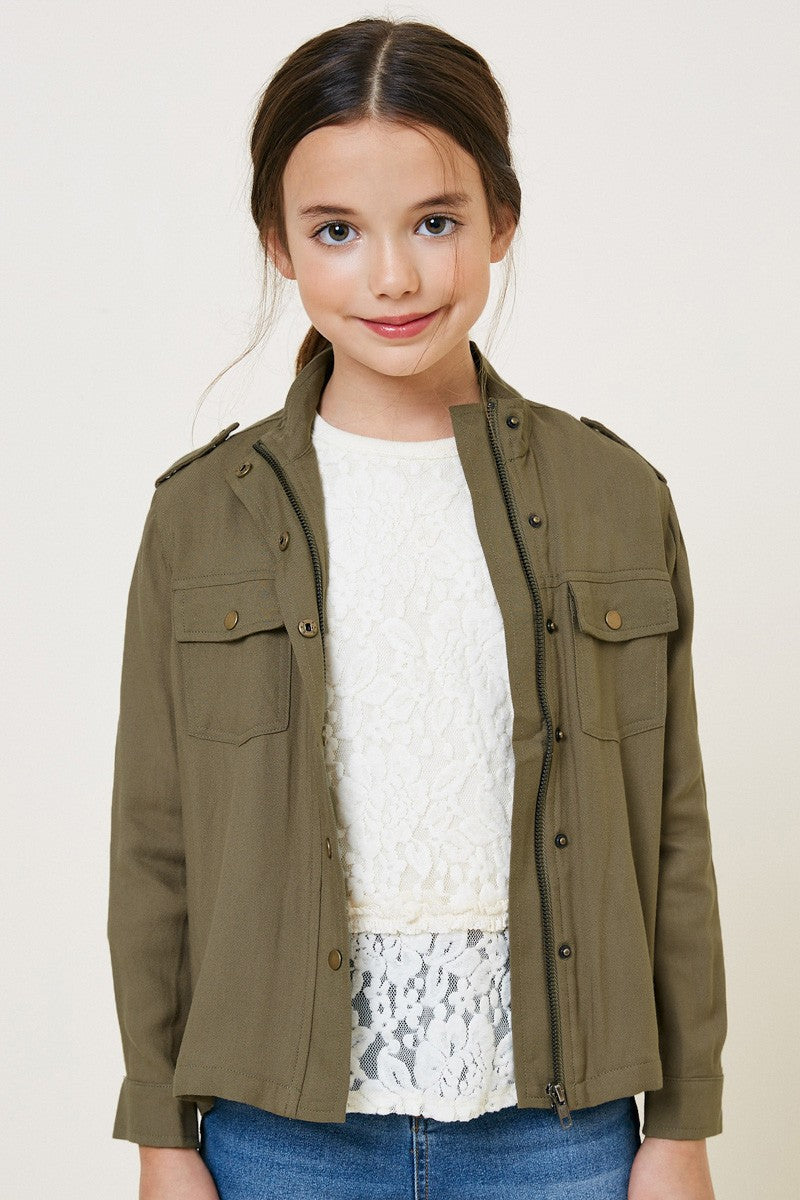 Girls Cargo Button Down Jacket