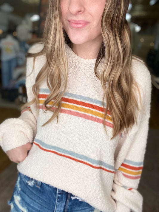 Multi Color Stripe Textured Sweater Hoodie