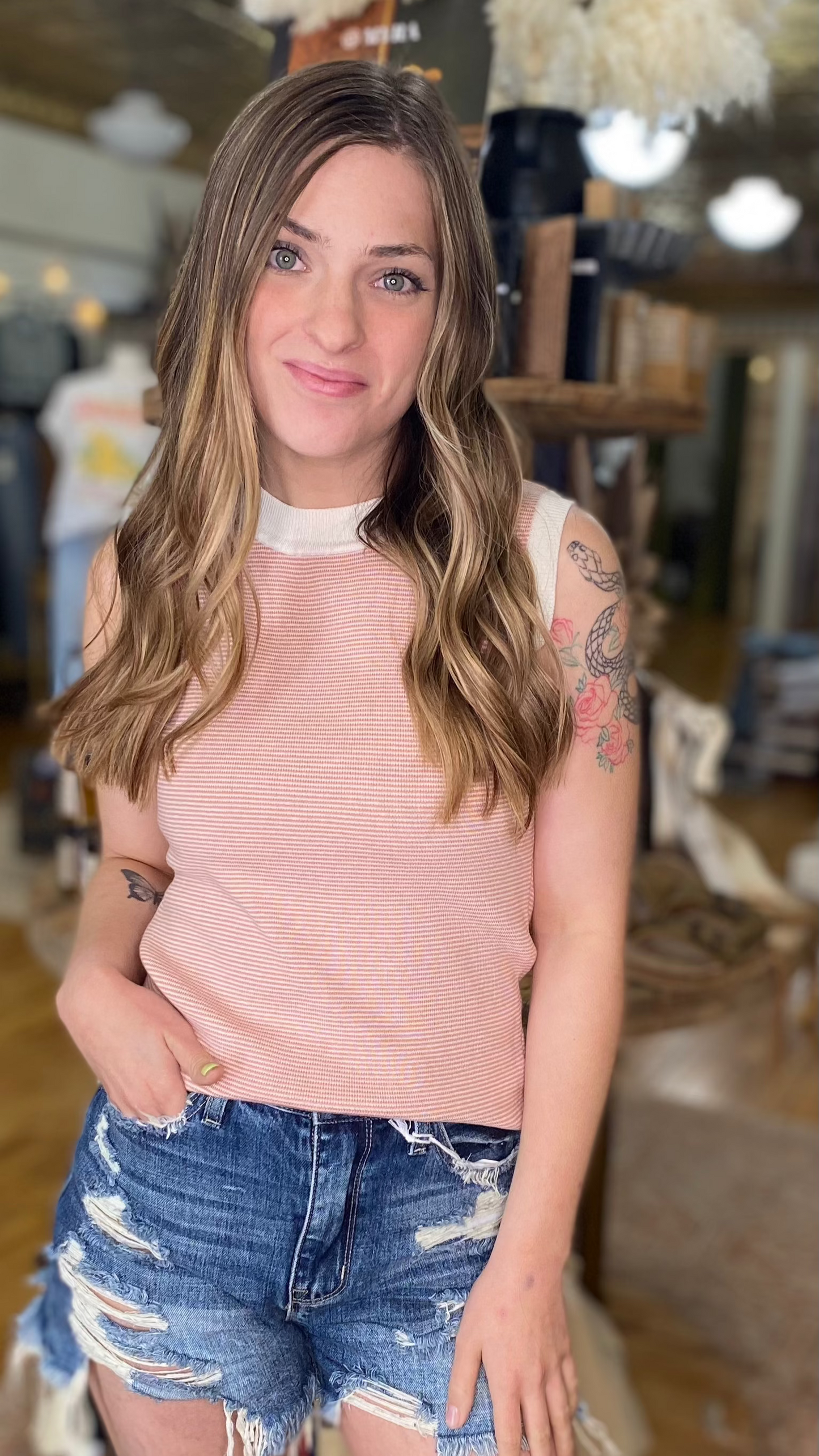 HIGHNECK PINSTRIPE KNIT SWEATER TANK