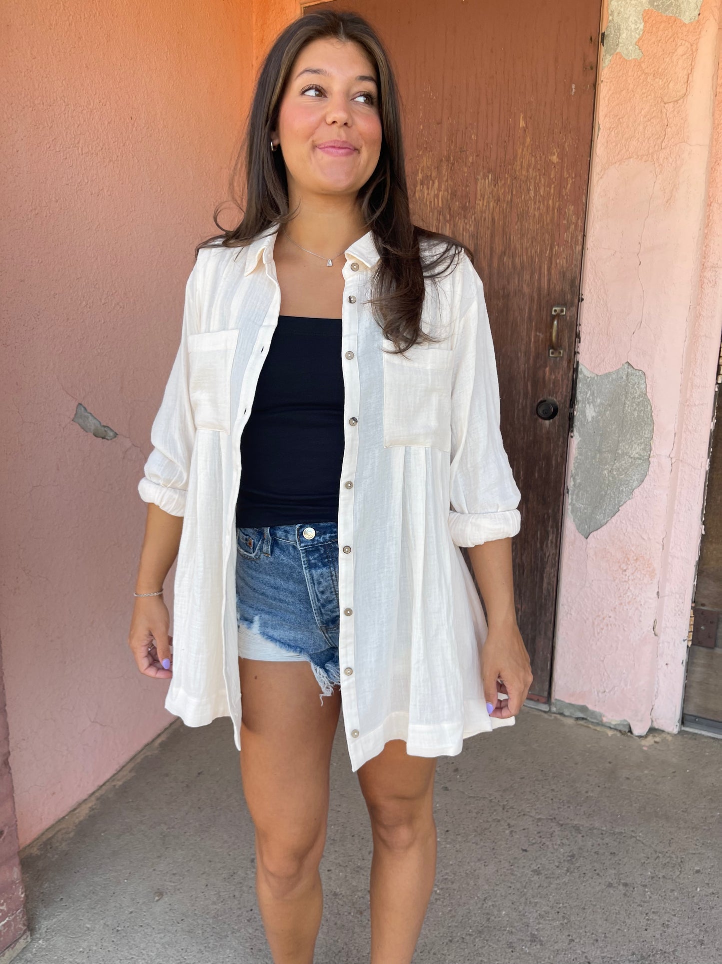 BUTTON DOWN SHIRT TUNIC DRESS