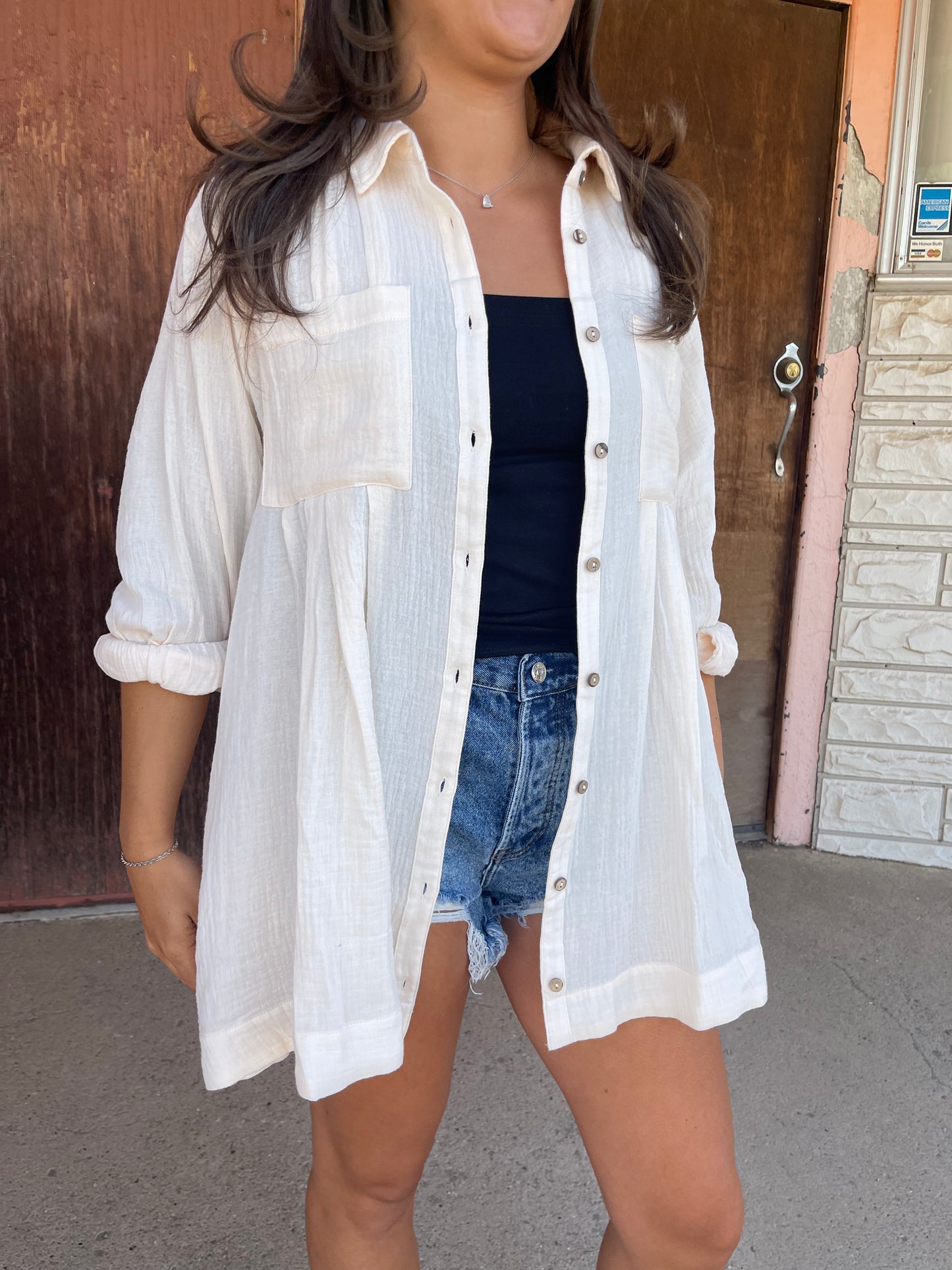 BUTTON DOWN SHIRT TUNIC DRESS
