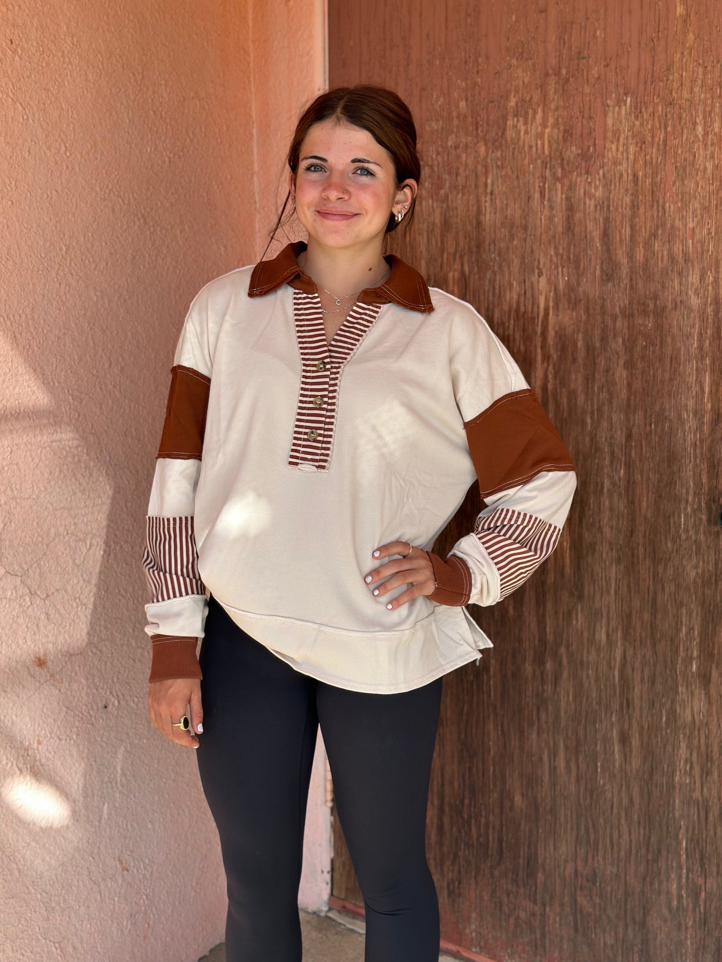 GINNY CHESNUT COLLAR KNIT TOP