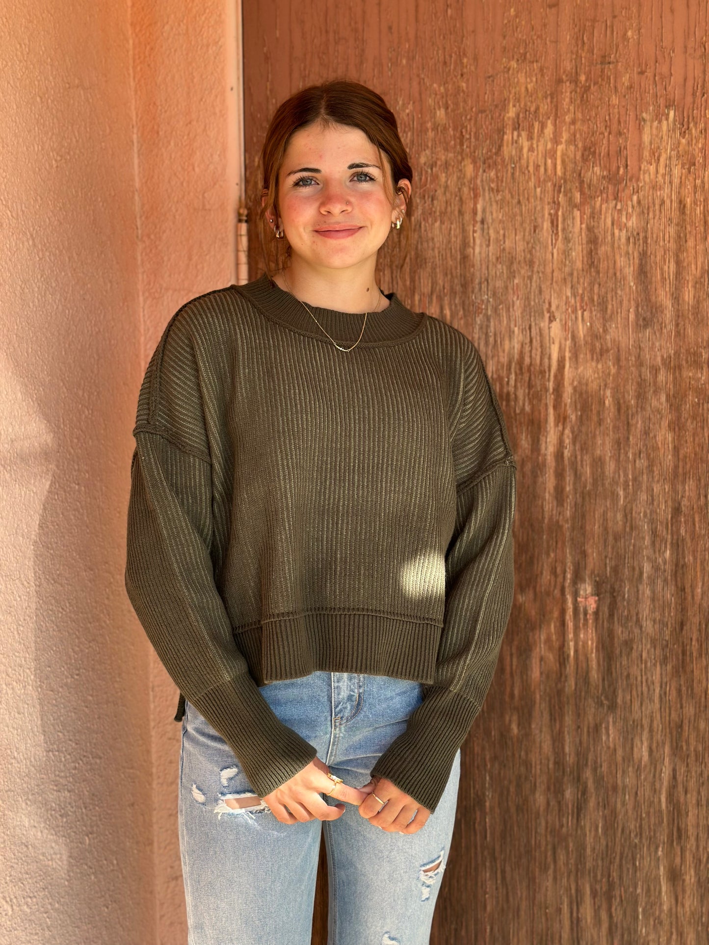 OLIVE TWO TONE SWEATER