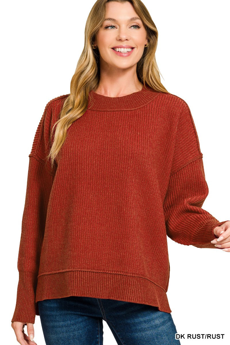RUSTY RED TWO-TONE SWEATER