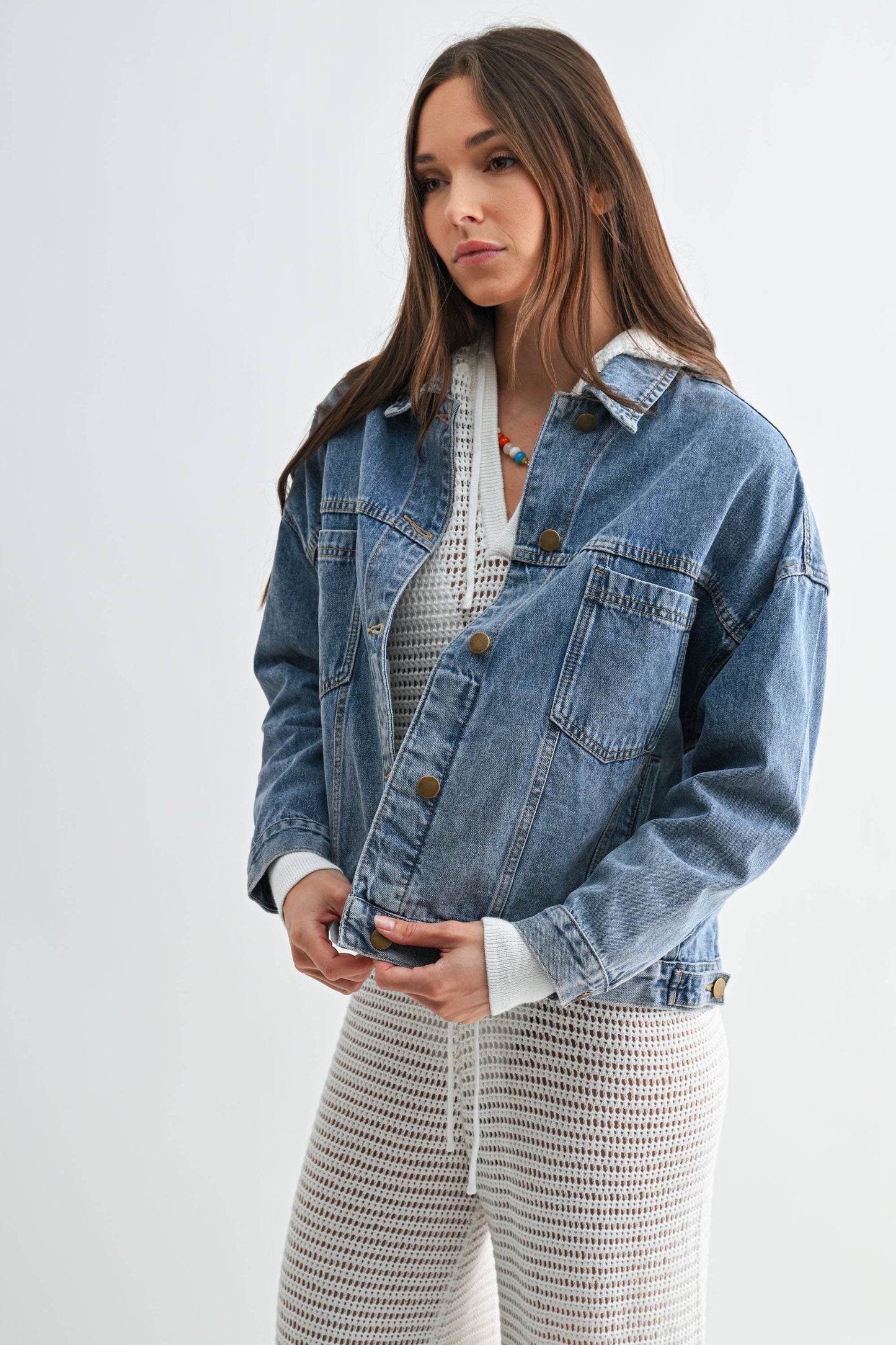 Boxy Denim Trucker Jacket: MEDIUM DENIM