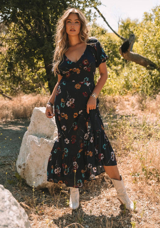 Rhena Floral V Neck Maxi Dress