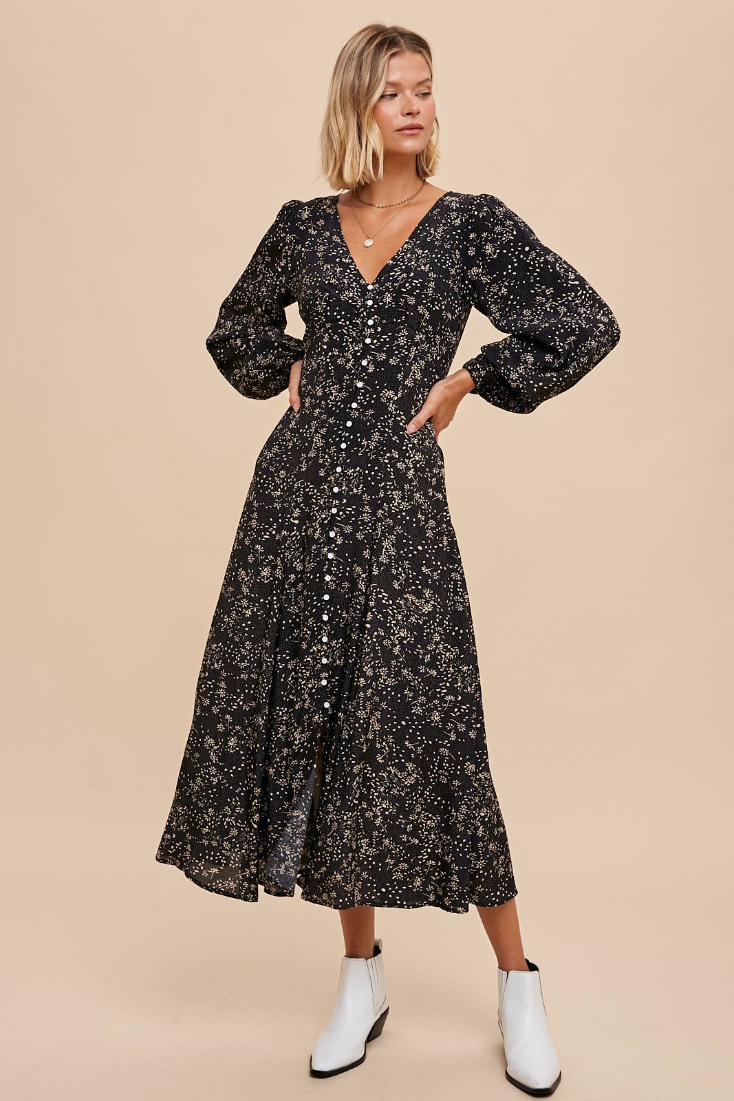 NAUTIA VISCOSE FLORAL BUTTON DRESS